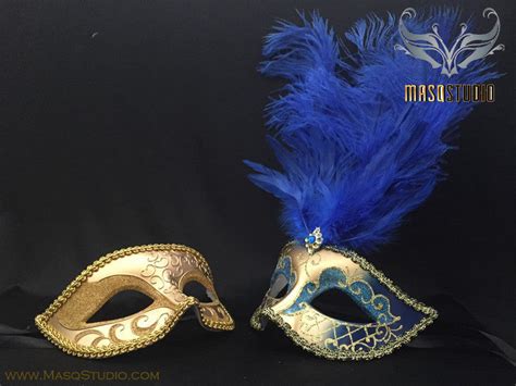 Fifty Shades Of Grey Couple Masquerade Mask Pair Royal Blue Gold