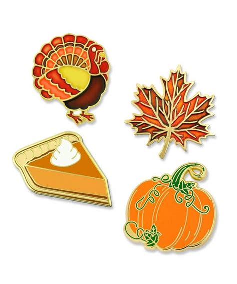 Thanksgiving Pumpkin Pie Fall Autumn Leaf And Turkey Holiday Lapel Pin