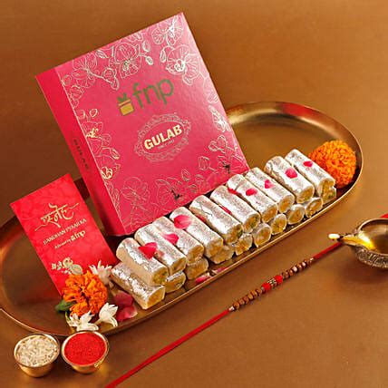 Buy Send Sneh Wooden Beads Rakhi And Gulab Kaju Roll Online FNP