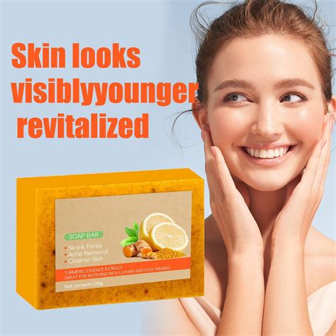 Face Soap Bar Turmeric Essence Extract Shrink Pores Acne Removal Cleanse Skin Moisturizes