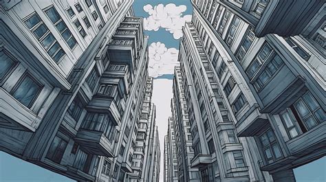 An Illustration Of Buildings That Face Up While The Sky Lands