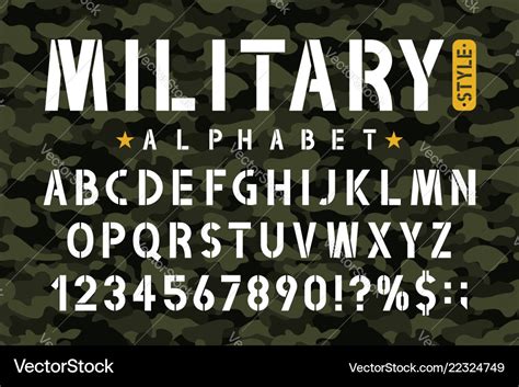 Military stencil font on camouflage background Vector Image