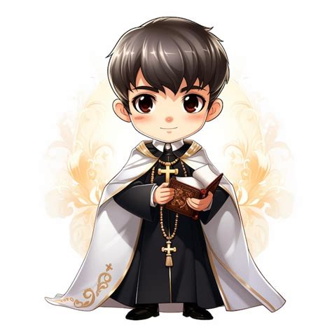 Premium Photo | Anime boy in a priest outfit holding a book and a ...