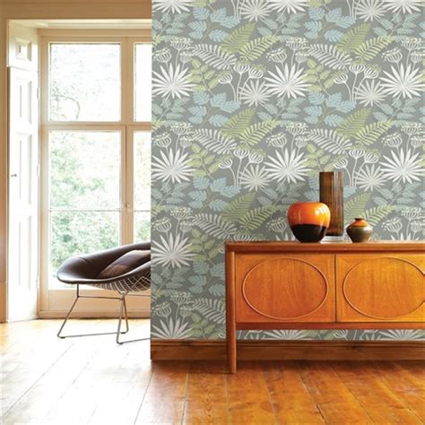 Praslin Grey Botanical Wallpaper