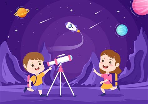 Ilustraci N De Dibujos Animados De Astronom A Con Telescopio Para Ver