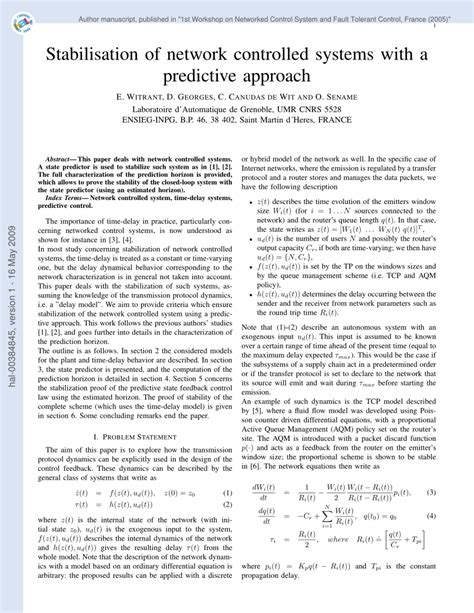 PDF Stabilisation Of Network Controlled Systems With A Predictive