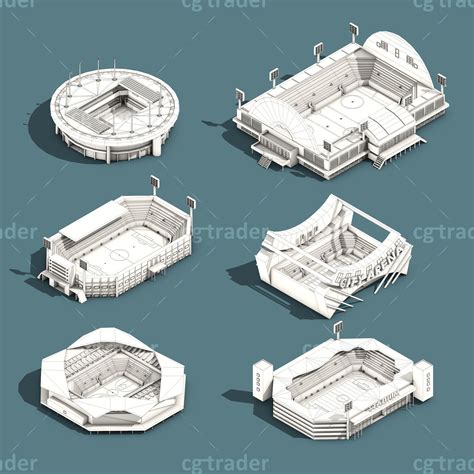 3d Model Low Poly Stadium Set Isometric Icon Vr Ar Low Poly Cgtrader