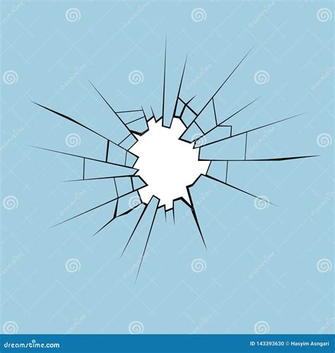 Glass Broken With Hole On Blue Background Stock Illustration