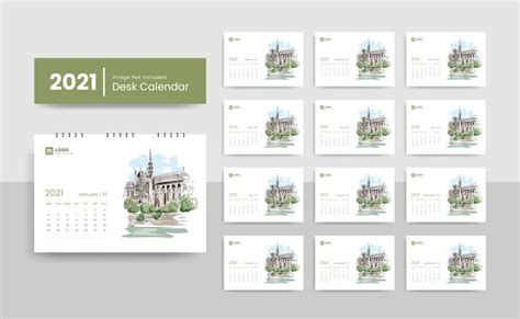 Premium Vector 2021 Creative Desk Calendar Template For Real Estate