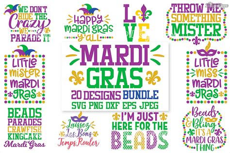 Mardi Gras Svg Bundle Of 20 Designs Dxf Png Cutting Files