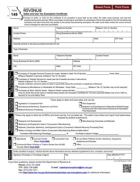 Missouri 149 Sales And Use Tax Exemption Certificate