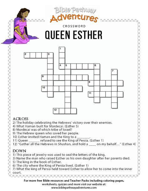 Bible Crossword Puzzle Queen Esther Queen Esther Youth Bible