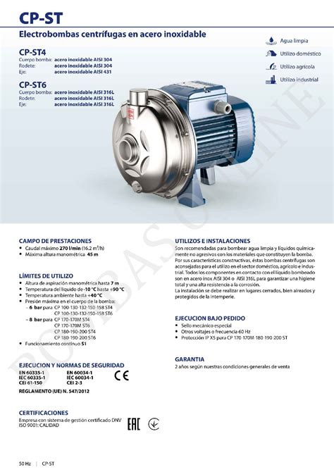 Bomba Centrifuga Acero Inoxidable Pedrollo Cp 132 St4 Nbr 075 Hp Trifasica Precio Bombas