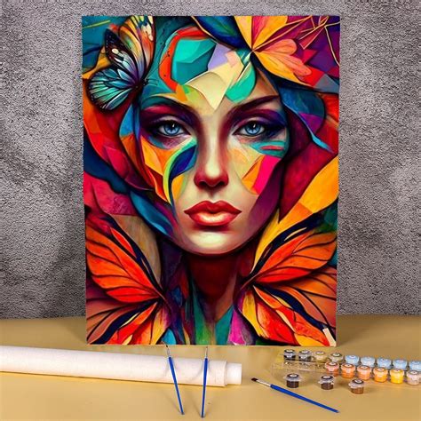 Painting By Numbers Acrylic Butterfly Woman Greasepaint Picture Diy Crafts Wall Art For Living