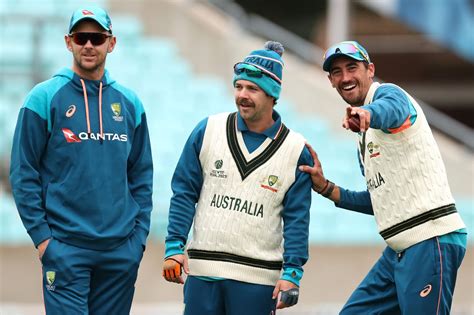 Josh Hazlewood Travis Head And Mitchell Starc Share A Light Moment