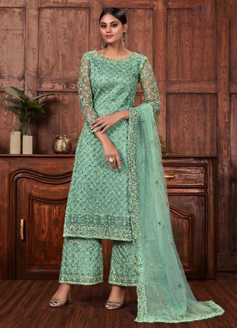 Arleen Mint Straight Cut Palazzo Suit Salwar Kameez Designer Collection