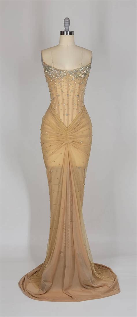 Pre Order Custom Sheer Nude Mesh Diamond Crystal Beaded Hand Embroidered Corset Gown Etsy