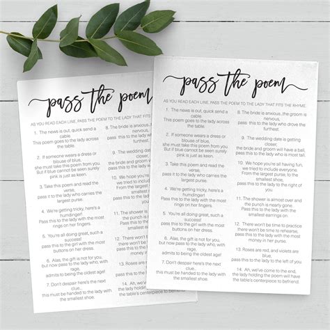 Pass The Poem Bridal Shower Games Pass The Poem T Etsy