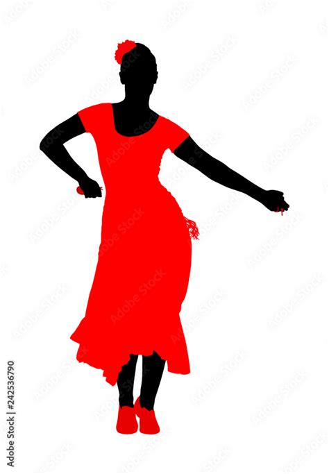 Attractive Spanish Girl Flamenco Dancer Vector Silhouette Hispanic