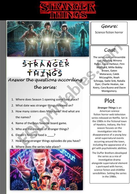 Stranger Things Activity Esl Worksheet By Teacher Jane Oliveira