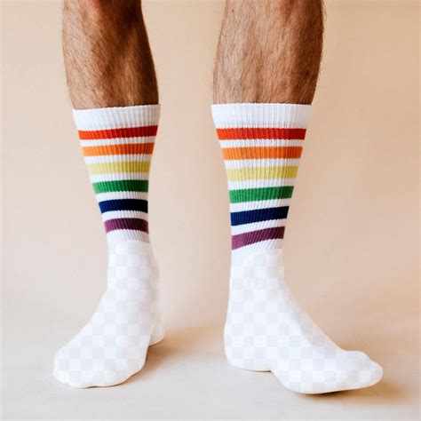 Man Wearing Rainbow Socks Png Mockup Free Image By