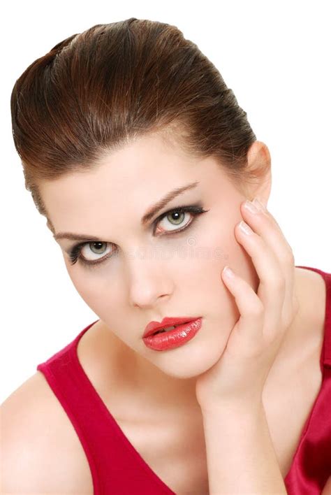 Brunette Woman Resting Her Head In Hand Stock Image Image Of Pretty Person