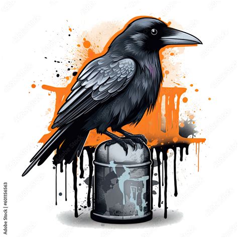 A Crow T Shirt Design Inspired By Street Art Featuring A Stylized Crow