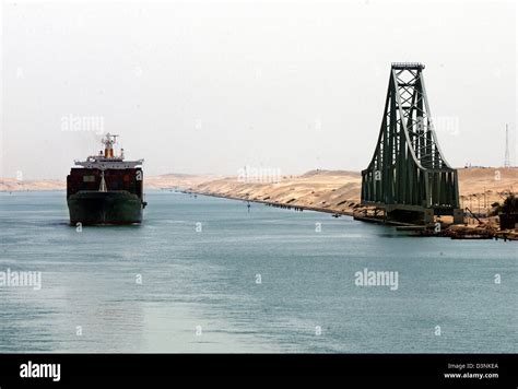 A Container Ship Passes The Worlds Biggest Swing Bridge El Ferdan At