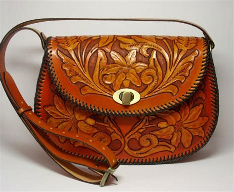 Hand Tooled Ginger Genuine Leather Handbag With Sheridan Etsy