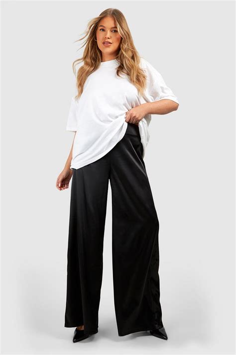 Plus Satin Wide Leg Trousers Boohoo