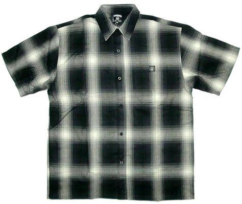 Black Veterano Short Sleeve Men S Plaid Flannel Shirt Lowrider Cholo