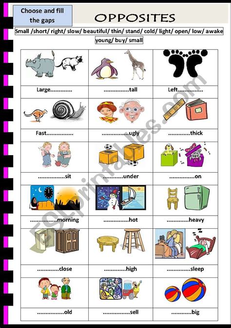 Opposites Esl Worksheet By Jhansi