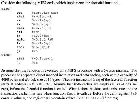 Consider The Following Mips Code Which Implements Chegg