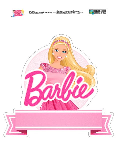 Moldes Grátis para Imprimir Topo de Bolo Barbie Painel Criativo