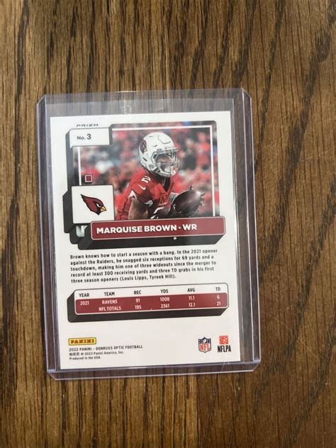 Marquise Brown 2022 Panini Donruss Optic 3 Silver Holo Prizm Arizona