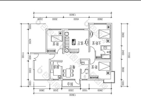 三室两厅大户型cad户型图图纸 包图网