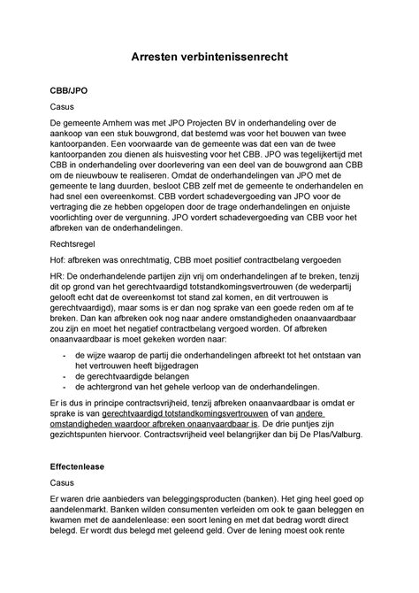 Verbintenissenrecht Arresten Samenvatting Arresten