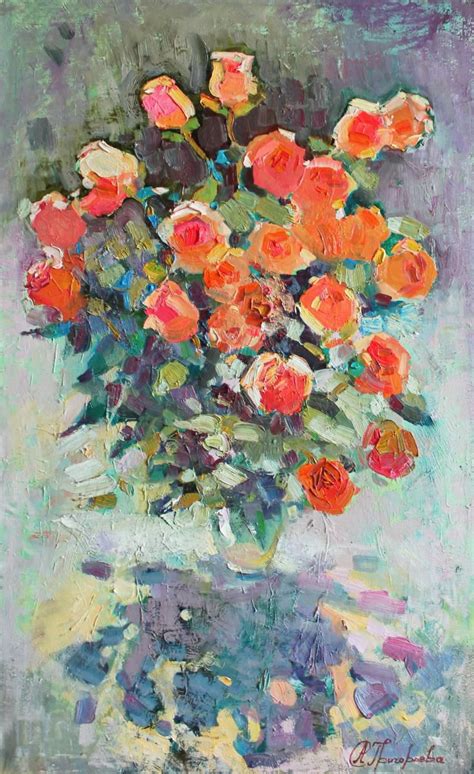 Coral Roses Oil Painting By Anastasiia Grygorieva Artfinder