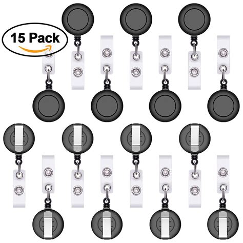 Retractable Id Name Badge Holder Reel Clip Retractable Pack Black