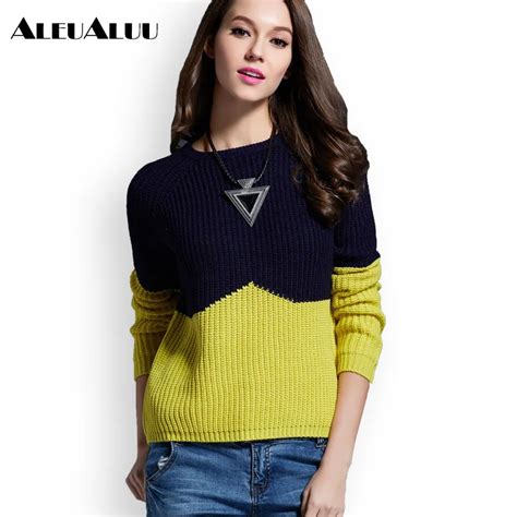 Buy Aleualuu Brand 100 Acrylic Women Patchwork Knit Sweater Loose Casual