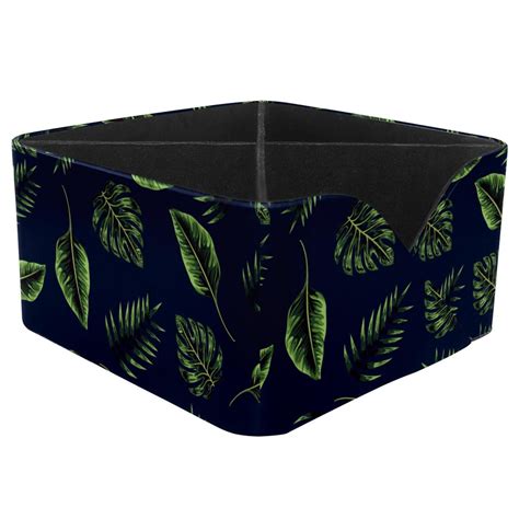 Ownta Tropical Leaf Navy Blue Pattern Square Pencil Storage Case With 4