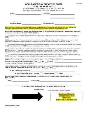 Fillable Online Occupation Tax Exemption Form Fax Email Print