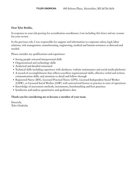 Accreditation Coordinator Cover Letter Velvet Jobs