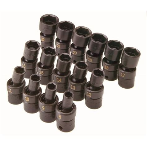 SK Hand Tool 33350 15-Piece 3/8 in. Drive 6-Point Swivel Metric Impact ...