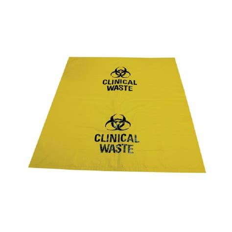 Clinical waste bags, 27L, 60 x 50cm, 30 micron thick, yellow with label, 50/ctn