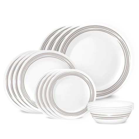 Brushed Silver 16 Piece Dinnerware Set Service For 4 Corelle