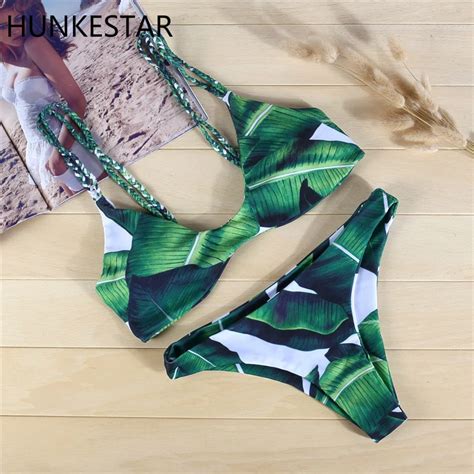 Buy Green Palm Leaf Print Bikini Sexy Thong Green