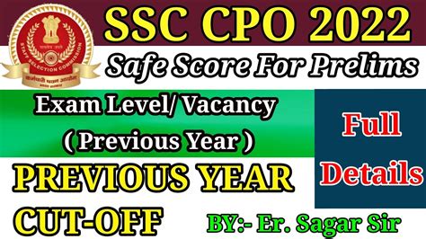 SSC CPO 2022 Previous Year Cut Off Safe Score Exam Level Vacancy