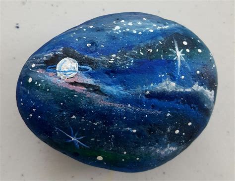 My First Galaxy Rock Painted By Me Seashell Painting Rock Painting