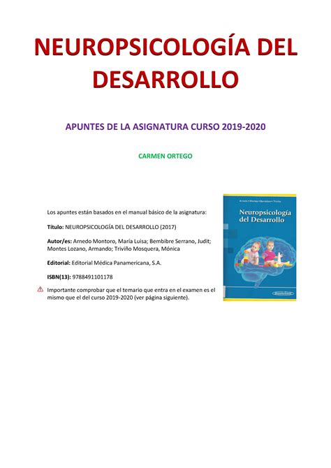 Apuntes Neuropsicolog A Carmen Ortego Neuropsicolog A Del Desarrollo